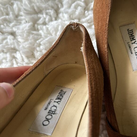 Jimmy Choo Suede Buckle Front Flat Loafers Nice Brown Neutral Textured - Picture 7 of 12